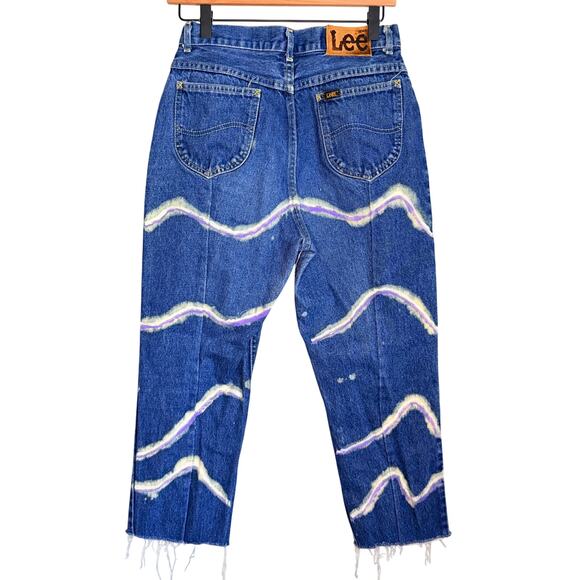 Vintage Y2K Lee High Waist Cropped Jeans Women’s 28 Lightning Bleach Design - Picture 3 of 10